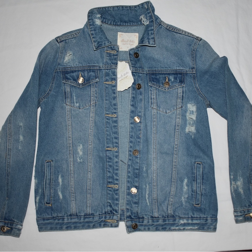 Altar’d State jean jacket in distressed blue.